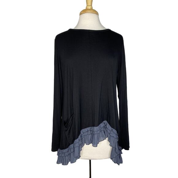 LOGO LORI GOLDSTEIN Rayon Ruffle Black Long Sleeve Top Size Medium A309802 - Picture 1 of 10